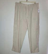 Gap Linen Blend Pant Women's Beige Large Easy Beach Boho Pull On Elastic Waist