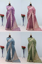 Bollywood Style Satin Silk Saree With Blouse For Women Functional Wear