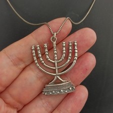Menorah Necklace Sterling Silver Vintage Large Long Men's Women Judaica Patina