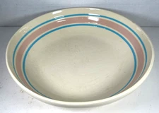 Vintage Large McCoy #13 Bowl USA Oven Ware Pink Blue Bands Lg Pasta or Salad