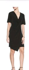 Banana Republic Sheath Dress Black Solid V-Neck Short Sleeve Ruched Knee 8