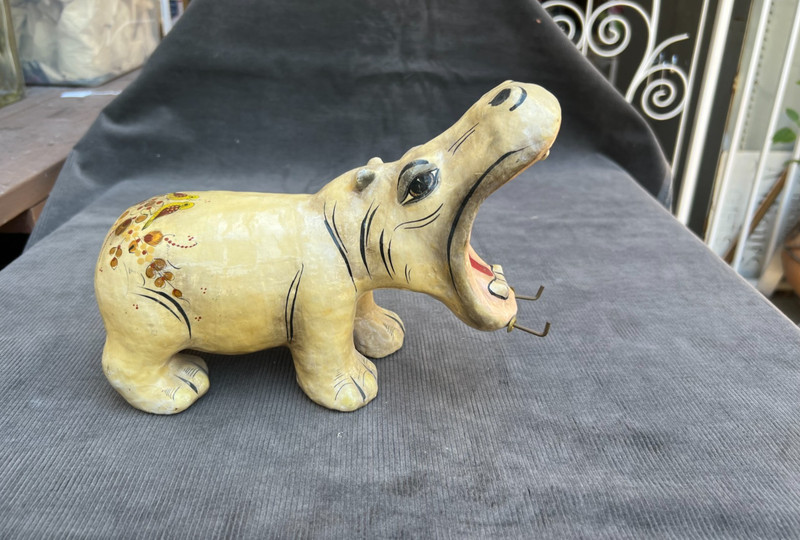 VTG Papier Mache Figurine Hippopotamus Tonala Paper Hippo Signed Sermel Mexico