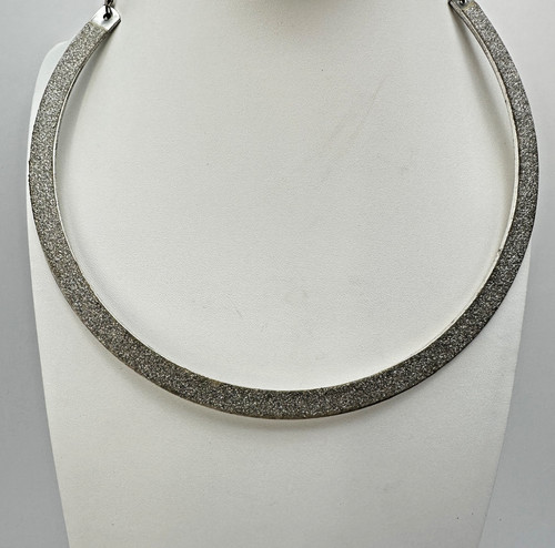Vintage 90s Silver Tone Glitter Inlay Collar Necklace Choker Sparkle Jewelry - Image 1