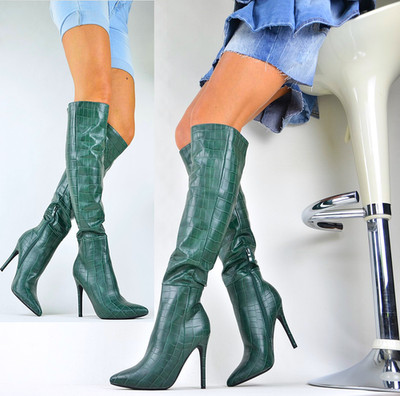 DAMENSCHUHE MEGA STIEFEL ELEGANT LUXUS HIGH HEELS GOGO STILETTOS PUMPS GRÜN