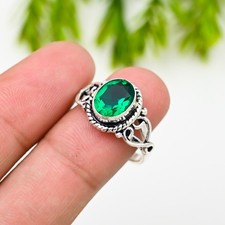 Lab Created Emerald Gemstone 925 Sterling Silver Ring Handmade Jewelry Ring