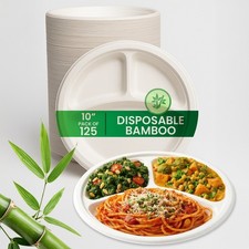 3 Compartment Disposable Paper Plates 10  Heavy Duty Dinner Plates Bulk 125/250