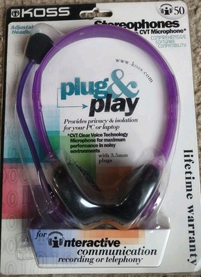 Koss i50 Plug & Play Headset. Transparent Purple. Clear Voice Technology. 