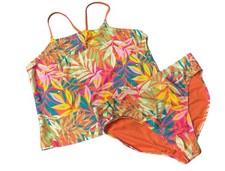 Girls XL 14-16 Plus Tankini 2  Piece Wonder Nation Swimsuit Orange Leaf Print NWT