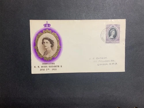 Hong Kong 1953 FDC 1st day cover to England QE II Coronation BPA Cachet