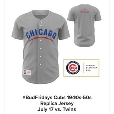 Never Worn Chicago Cubs 1940s-50s Replica Bud Fridays Jersey From 7/18/2026: XL