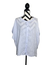 Tahari Lagenlook Coastal Artsy 100% Linen Button Front Billowy Tunic Top Sz M