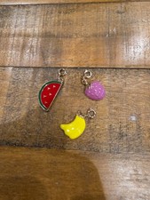 Set If Three Fruit Charms, Strawberry, Banana And Watermelon, Gold Tone And...