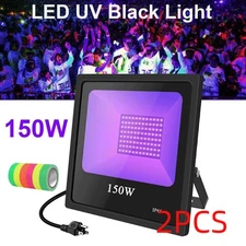 2Pack 150W LED UV Black Light Glow Party Stage Lighting Outdoor Flood Light Plug