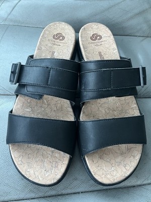 Clarks Cloudsteppers Soft Cushion June Tide Slide black sandals size 11 M / 42.5