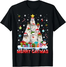 Funny Ragdoll Cat Lovers Cute Holiday Christmas Tree T-Shirt S-5XL