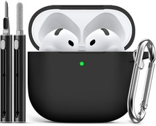 for AirPods 4 Case Cover 2024 with Cleaner Kit,Soft Silicone A-Black