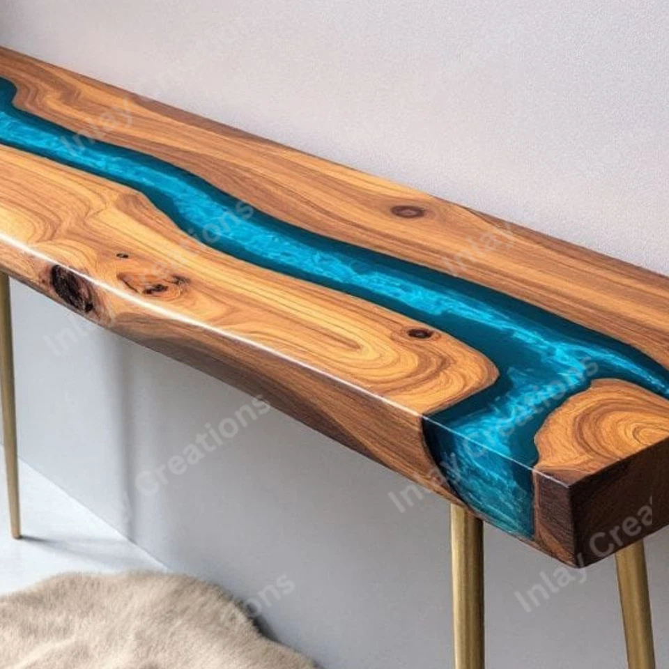 Epoxy Resin Console Table, Luxury Handmade Live Edge Wood Custom table Home Deco - Image 4 of 4