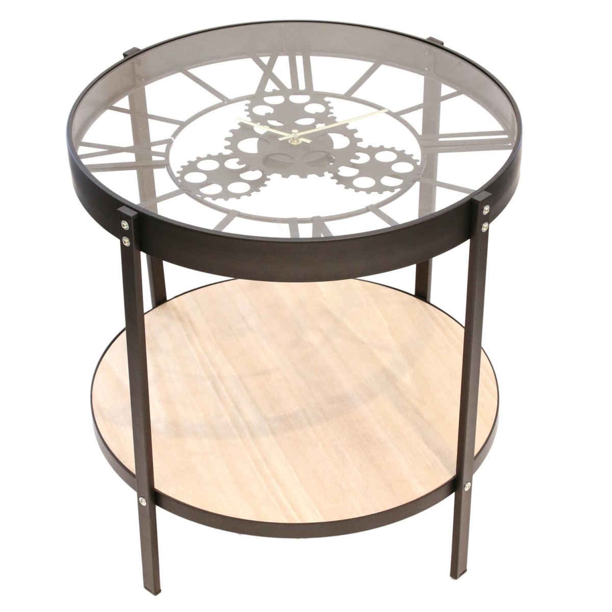 Table d'appoint gain de place 51cm noire avec horloge intégrée pour petit espace