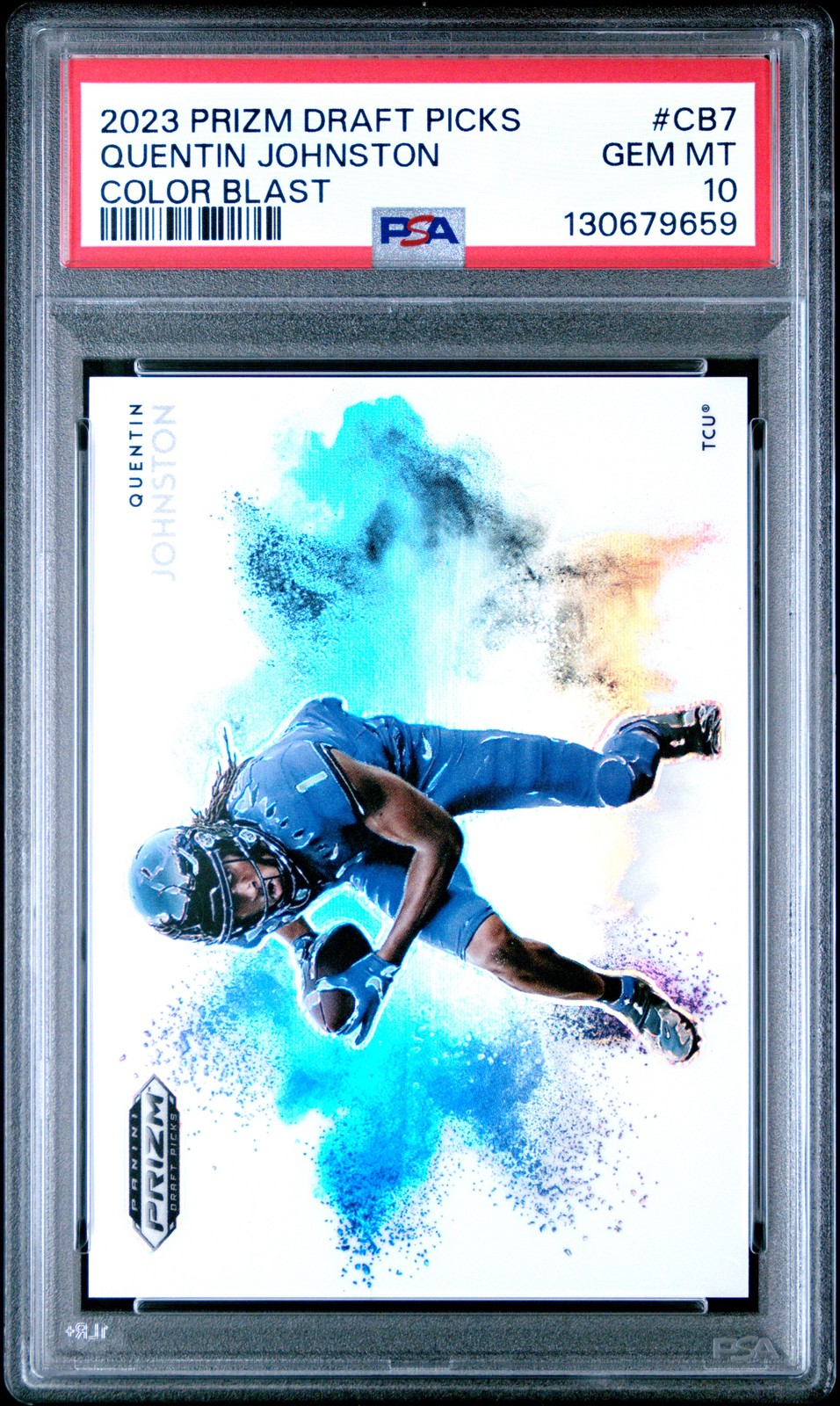 2023 PANINI PRIZM DRAFT PICKS COLOR BLAST #CB7 QUENTIN JOHNSTON PSA 10