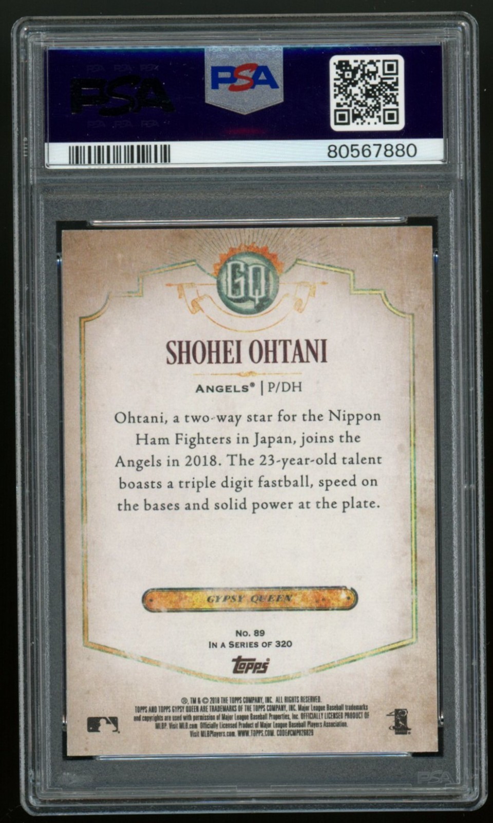 PSA 10 2018 Topps Gypsy Queen Shohei Ohtani #89 Rookie RC view 2