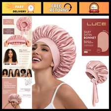 Pink Satin Silk Bonnet for Sleeping - XL Double-layer Hair Cap with Adjustable T