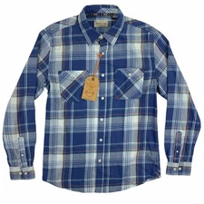 Weatherproof Vintage Mens Burnout Flannel Plaid Button Down Shirt Blue S