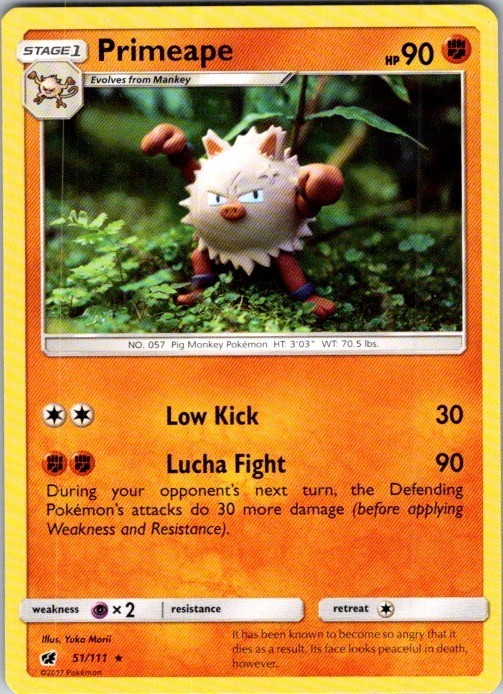 Primeape 51/111 Rare Crimson Invasion Pokemon Damaged