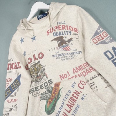 Ralph Lauren Polo Hoodie Herren Medium Creme Saranac Print After Hood Dry Goods NY