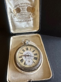 Antique Swiss Made Silver Pocket Watch with original box c1910 working