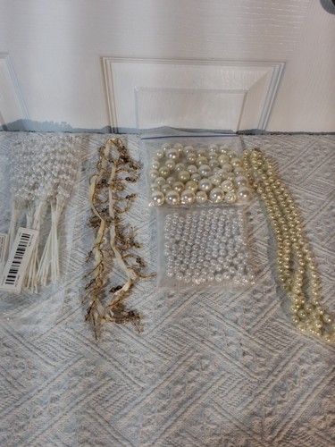 Pearl Beads On Sticks, Loose Large&Small, String 36+, Clear Beads On Ribbon DIYS
