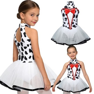 Girls Dalmatian Dress Cute Dog Fancy Dress A Line Mesh Tutu Ballet Dance Leotard