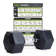 PhysKcal Hex Dumbbells 20kg Single, Odourless Poly Rubber Encased Dumbbells Set