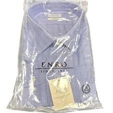 Enro Shirt Mens 20 Blue Non-Iron Dress Long Sleeve Plaid Button Up Big 34 35