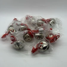 Christmas Jingle Bell Necklaces Silver Cross Design Snap Closure Set Lot Of 12