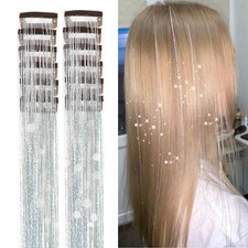 Hair Tinsel Pack of 12 Pcs Clip in 1 Count Pack 12 , Silver