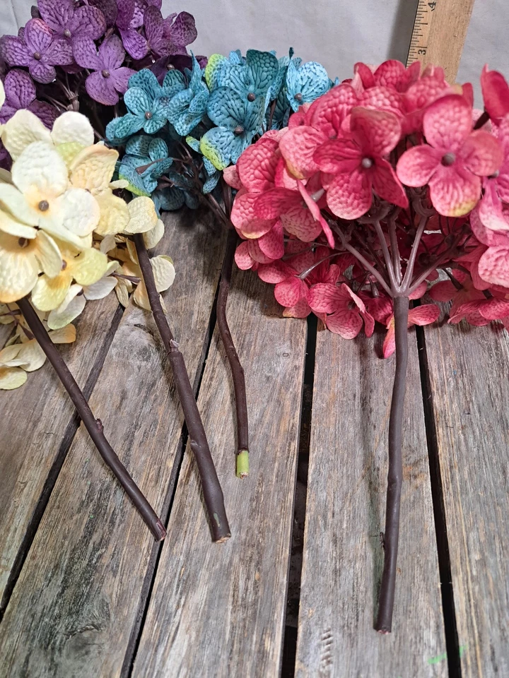 Artificial Hydrangea Flowers 4 Bundles Purple, Pink, Teal & Yellow #4797L473 - Image 3 of 4
