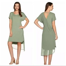 H by Halston Layered T-Shirt Dress with Cross Back Palm Green, Medium A277949