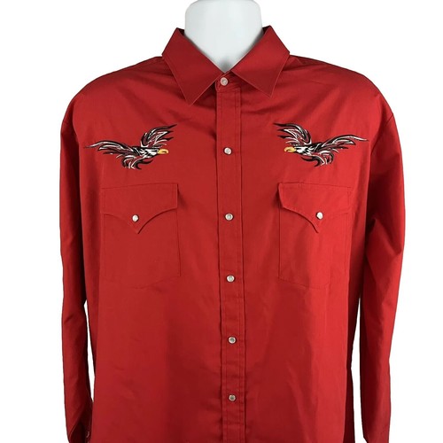 Plains Western Wear VTG Cowboy Shirt XL Embroidered Roosters Pearl Snaps Chicken - Picture 5 of 10