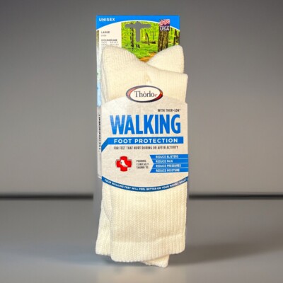 VTG Socks NOS Thorlos Acrylic Walking 10-13 Crew White 90s WX-13 NOS Thor-Lon L
