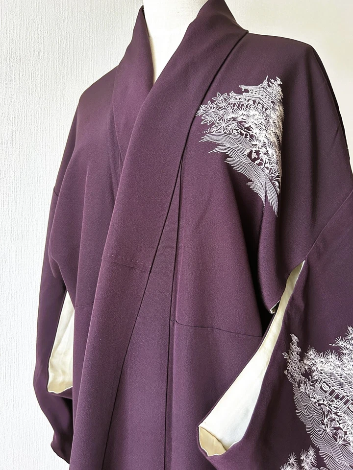 【Отличное】антикварное кимоно, японское кимоно, халат кимоно, парпл кимоно - Изображение 4 из 4