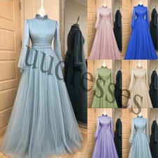 Lace Muslim Evening Dresses High Neck With Long Sleeve Women Party Formal Wear
