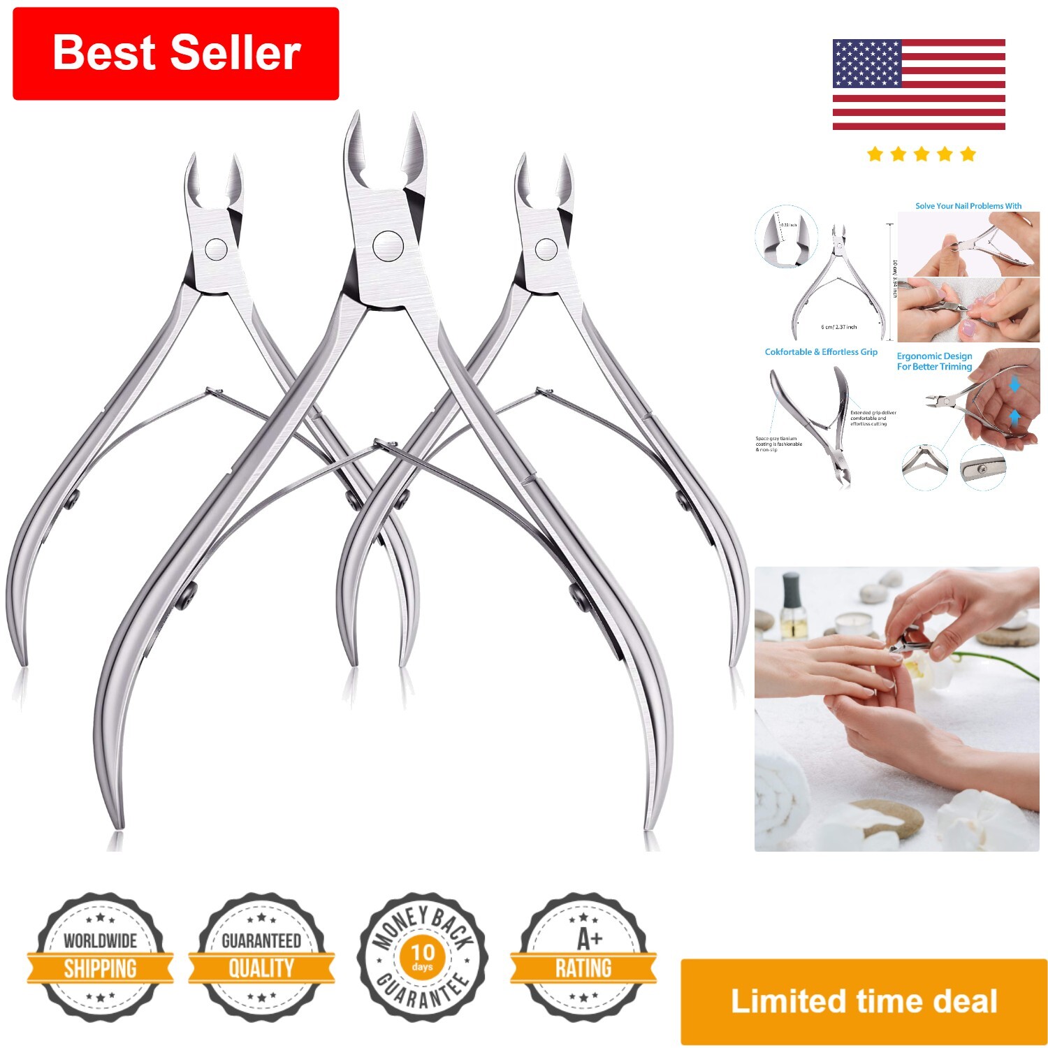 Precision Stainless Steel Cuticle Nippers with Pointed Tips - Durable Pack