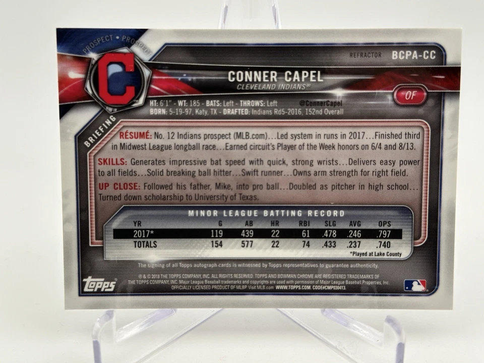 2018 Bowman Chrome - Prospect Autographs Refractor #BCPA-CC Conner Capel /499 - Image 2 of 2