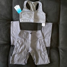 Brazilian gray 2-piece set activewear gym yoga leggings with top