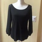 Nwt Willi Smith Women's Black Mixed Media Long Sheer Sleeves Top Size S