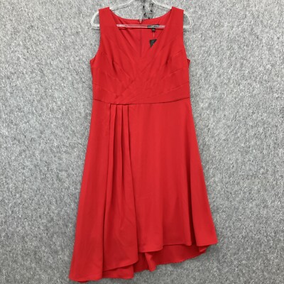 Lane Bryant Pleated Midi Dress Womens 14 Red Holiday Sleeveless Angled Hem  NEW - Main Image
