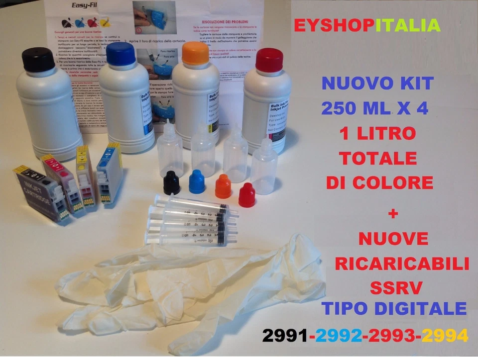 INKJET DIGITALE ORIGINALE CARTUCCE RICARICABILI 29XL + 1000 ML PER EPSON EXPRESSION HOME AUTO RESET NUOVE+