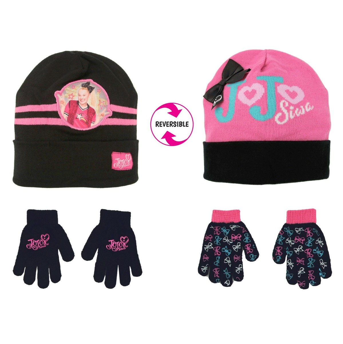 Jojo Toddler Winter Hat or earmuffs and Kids Mitten or glove Set, Beanie  Age 3-7