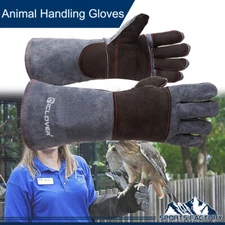 Animal Handling Gloves Leather Sleeve Bite Proof Dog Cat Bird Reptile Protection