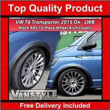 FOR VW T6 TRANSPORTER CARAVELLE 15> BLACK WHEEL ARCH COVERS LWB TWIN SINGLE DOOR